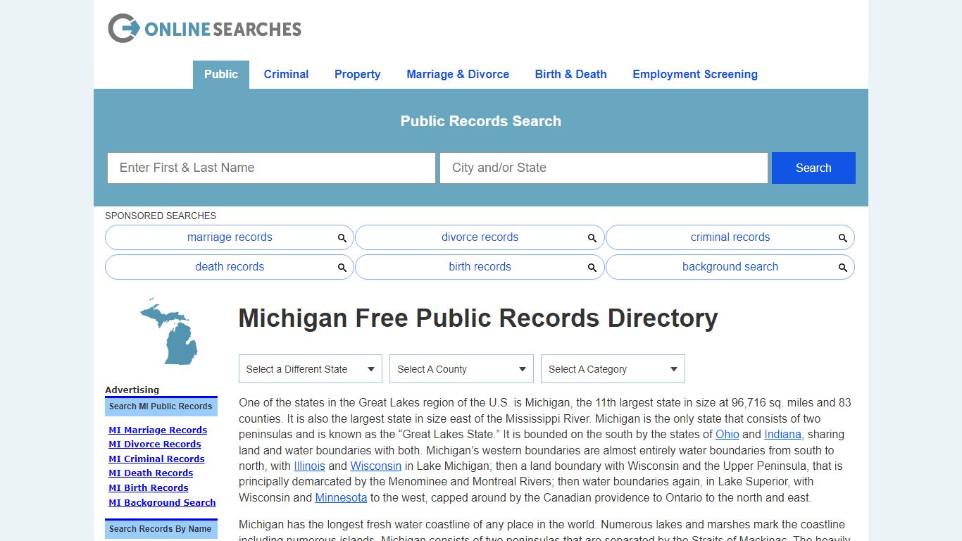 Michigan Free Public Records Directory - OnlineSearches.com