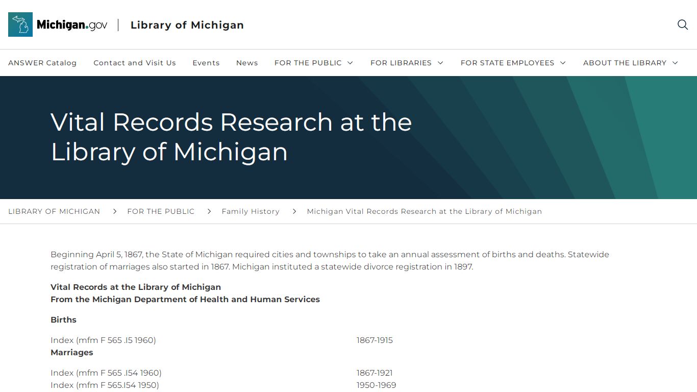 Vital Records Research at the Library of Michigan